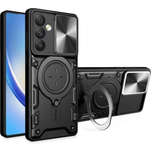 Samsung Galaxy A36 Uyumlu Kamera Koruma 360 Dönebilen Magsafe Halka Stand Özellikli Tank Kılıf