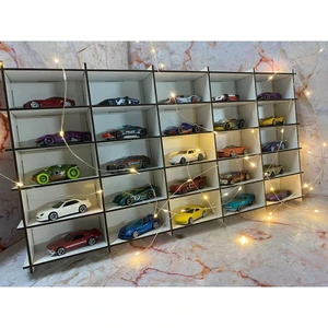 Ahşap Araba Rafı 25'li Beyaz Renk (Hotwheels ve Matcbox Arabaları Için Uygundur)