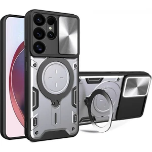 MMP Shop Samsung Galaxy S25 Ultra Uyumlu Kamera Koruma 360 Dönebilen Magsafe Halka Stand Özellikli Tank Kılıf