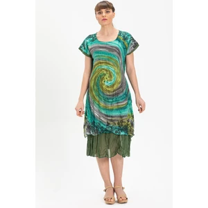 Kısa Kol Vual Defne Midi Boy Yazlık Otantik Elbise Yeşil 6074