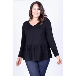 V Yaka Beli Büzgülü Bluz Siyah L 35084