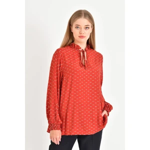 Simli Uzun Kollu Önü Bağcıklı Bluz