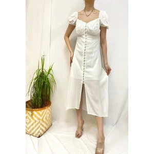 Elbee Fashion Woman Prenses Yaka Elbise - Beyaz