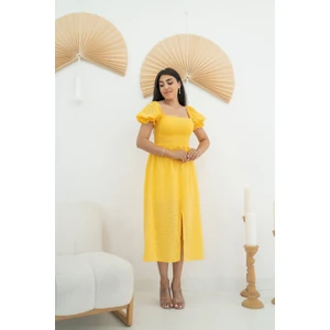Elbee Fashion Woman Tokalı Fisto Elbise - Sarı