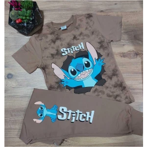 Kıpırık Baby Erkek Çocuk Stitch Desenli Kısa Kollu Tshırt Eşofman 2'li Takım