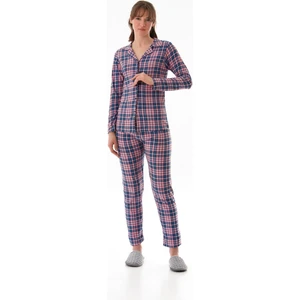Ekose Desenli Gömlek Yaka Süet Pijama Takımı