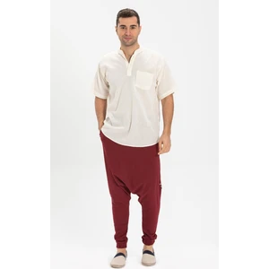 Eliş Şile Bezi Kısa Kol Şile Bezi Tek Cepli Hakim Yaka Erkek Tshirt Krem