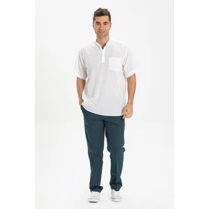 Eliş Şile Bezi Kısa Kol Şile Bezi Tek Cepli Hakim Yaka Erkek Tshirt Beyaz