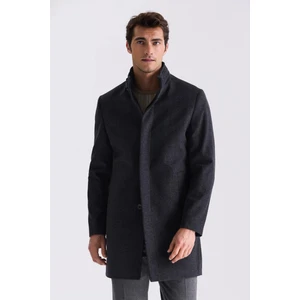 Füme Slim Fit Dik Yaka Balık Sırtı Desenli Yünlü Spor Kaban