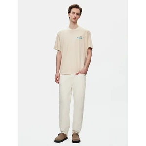 Erkek Kısa Kollu Sıfır Yaka Sırtı Baskılı Loose Bej T-shırt