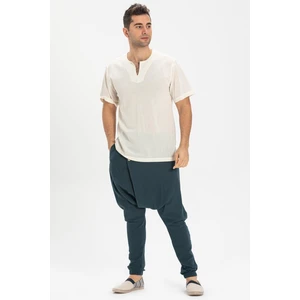 Büyük Beden Kısa Kol Şile Bezi Bisiklet Yaka Erkek Yazlık Tshirt Krem 3002