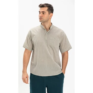 Büyük Beden Şile Bezi Kısa Kol Tek Cepli Hakim Yaka Erkek Yazlık Tshirt Taş 3031