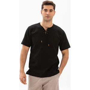 Eliş Şile Bezi Büyük Beden Kısa Kol Şile Bezi Zımbalı Erkek Tshirt Siyah