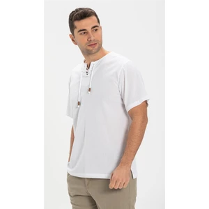 Eliş Şile Bezi Büyük Beden Kısa Kol Şile Bezi Zımbalı Erkek Tshirt Beyaz