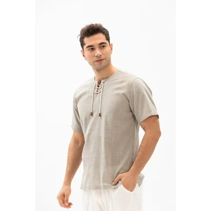 Eliş Şile Bezi Büyük Beden Kısa Kol Şile Bezi Zımbalı Erkek Tshirt Taş