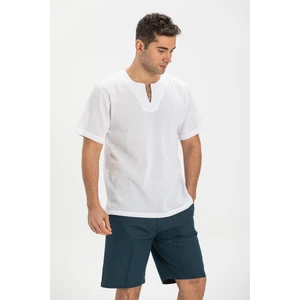 Büyük Beden Kısa Kol Şile Bezi Bisiklet Yaka Erkek Yazlık Tshirt Beyaz 3001