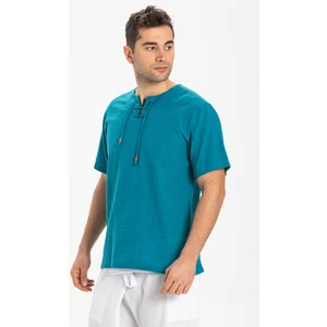 Eliş Şile Bezi Kısa Kol Şile Bezi Zımbalı Erkek Tshirt Petrol