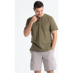 Eliş Şile Bezi Kısa Kol Şile Bezi Zımbalı Erkek Tshirt Haki