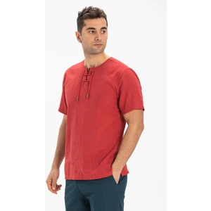Eliş Şile Bezi Kısa Kol Şile Bezi Zımbalı Erkek Tshirt Kırmızı