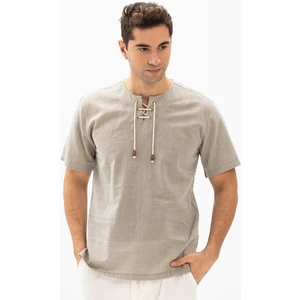 Eliş Şile Bezi Kısa Kol Şile Bezi Zımbalı Erkek Tshirt Taş