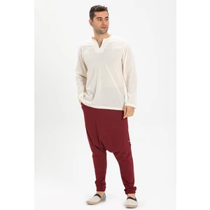 Büyük Beden Uzun Kol Şile Bezi Bisiklet Yaka Yazlık Tshirt Krem 3002