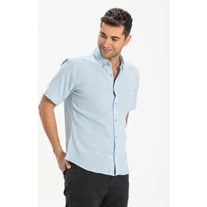 Eliş Şile Bezi Kısa Kol Dar Kalıp Şile Bezi Erkek Gömlek Buz Mavi