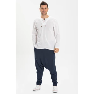 Eliş Şile Bezi Uzun Kol Şile Bezi Zımbalı Erkek Tshirt Beyaz