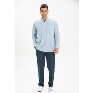 Eliş Şile Bezi Uzun Kol Şile Bezi Hakim Yaka Erkek Tshirt Buz Mavi