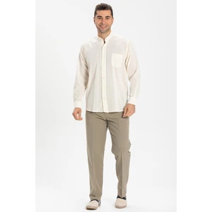 Büyük Beden Uzun Kol Şile Bezi Hakim Yaka Tek Cepli Erkek Yazlık Gömlek Krem 3002
