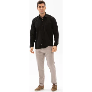 Büyük Beden Şile Bezi Tek Cepli Uzun Kol Erkek Yazlık Gömlek Siyah 3003