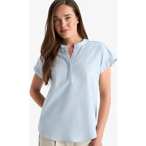 Regular Fit Apaş Yaka Flamlı Pamuk Kısa Kollu Bluz F1635AX25SM
