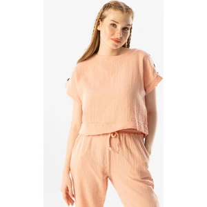 Kısa Kol İzel Yazlık Müslin Bluz Pudra Pdr