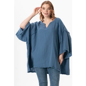 Eliş Şile Bezi Yarım Kol Nadya V Yaka Müslin Yazlık Bluz Kırmızı Krmz