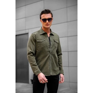 Serseri Jeans Serseri Jeans Haki Renk Çıt Çıt Düğmeli Çift Cep Kot Gömlek10