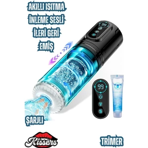 Isıtmalı Ileri Geri Hareketli Emişli ve Titreşimli Suni Vajina Dijital Ekranlı Otomatik Mastürbatör