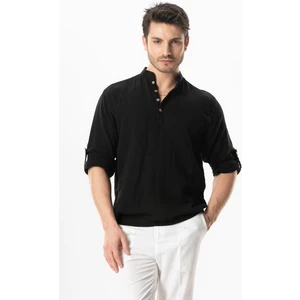 Uzun Kol Hakim Yaka Müslin Yazlık Sweatshirt Siyah Syh