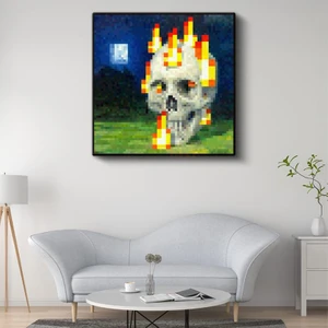Minecraft - Skull On Fire Piksel Kanvas Tablo