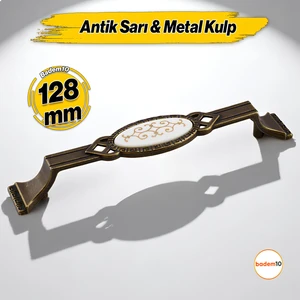 Palmira Eskitme Antik Sarı Metal Kulp (128 mm - 12.8 Cm) Mobilya Mutfak Çekmece Dolap Kulpu Kulbu Kulpları