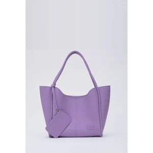 Lila SHK108 Çıtçıtlı Suni Deri Cüzdanlı Makyaj Çantalı Kadın El ve Omuz Çantası U:25 E:38 G:15 cm