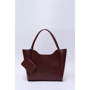 Bordo SHK108 Çıtçıtlı Suni Deri Cüzdanlı Makyaj Çantalı Kadın El ve Omuz Çantası U:25 E:38 G:15 cm