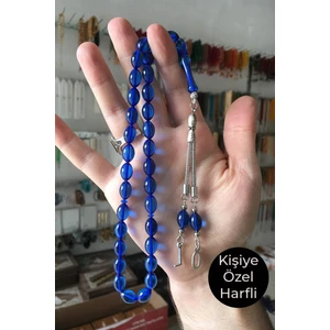 Erkek İçin Harfli Parlamet Mavi Toz Kehribar Tesbih