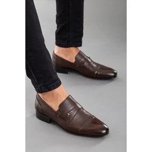 Dilimler Ayakkabı Hakiki Deri Kösele Parçalı Bağsız Kahverengi Erkek Klasik Ayakkabı