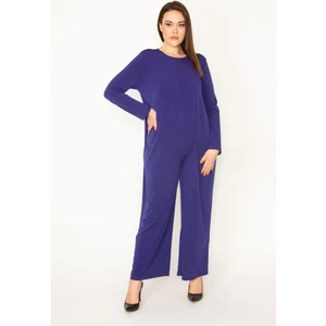 Kadın Lacivert Arka Gizli Fermuarlı Geniş Paçalı Tulum 65N32512