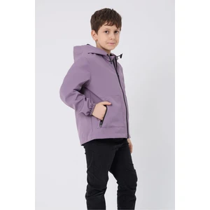 Spor Erkek Çocuk Mürdüm Içi Astarlı Su ve Rüzgar Geçirmez Kapüşonlu Çift Fermuarlı Cepli Yağmurluk