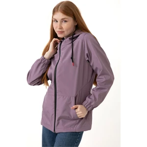 Spor Kadın Astarlı Su Geçirmez ve Rüzgara Dayanıklı Kapüşonlu Cepli Yağmurluk - Rüzgarlık