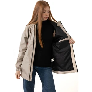 Spor Kadın Astarlı Su Geçirmez ve Rüzgara Dayanıklı Kapüşonlu Cepli Yağmurluk - Rüzgarlık