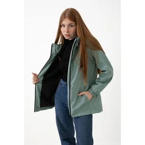 Spor Kadın Astarlı Su Geçirmez ve Rüzgara Dayanıklı Kapüşonlu Cepli Yağmurluk - Rüzgarlık