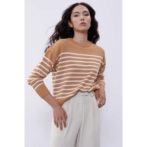 Camel Çizgili Bisiklet Yaka Triko Kazak SWK4371CA