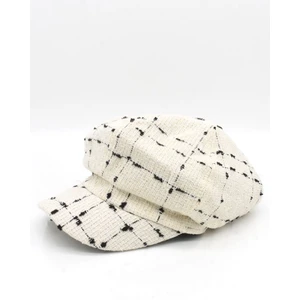 Kadın Kasket Yün Flat Cap Dökümlü Krem Şapka