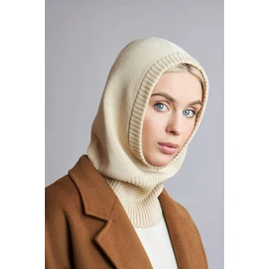 Balaclava Kadın Triko Kar Maskesi Bere Boyunluk Ekru